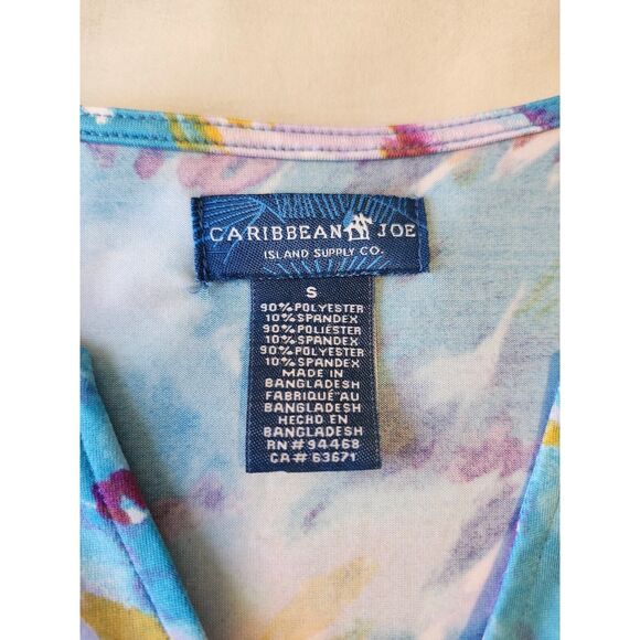 Caribbean Joe Blue Ruffle Sleeve Dress Small Relaxed fit Resort Boho Stretch - Picture 3 of 5